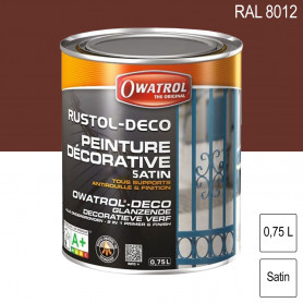 Peinture décorative antirouille Rustol Deco RAL 8012 Brun rouge satin 0,75L OWATROL Peinture décorative antirouille Rustol Deco RAL 8012 Brun rouge satin 0,75L OWATROL