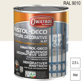 Peinture décorative antirouille Rustol Deco RAL 9010 Blanc pur mat 2,5L OWATROL Peinture décorative antirouille Rustol Deco RAL 9010 Blanc pur mat 2,5L OWATROL