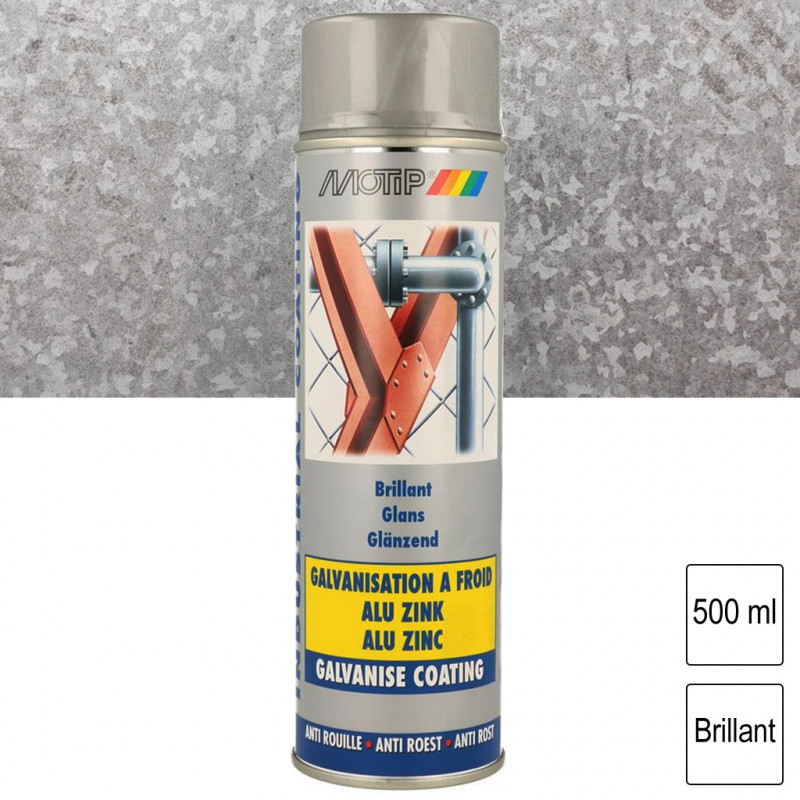 Peinture aérosol galvanisation à froid brillante alu-zinc 500 ml MOTIP