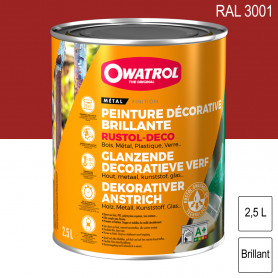 Peinture décorative antirouille Rustol Deco RAL 3001 Rouge de sécurité brillant 2,5L OWATROL Peinture décorative antirouille Rustol Deco RAL 3001 Rouge de sécurité brillant 2,5L OWATROL
