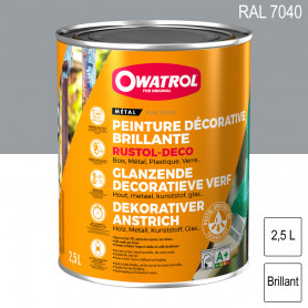 Peinture décorative antirouille Rustol Deco RAL 7040 Gris fenêtre brillant 2,5L OWATROL Peinture décorative antirouille Rustol Deco RAL 7040 Gris fenêtre brillant 2,5L OWATROL