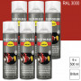 Lot de 6 Peintures de finition industrielle aérosol Hard Hat RAL 3000 Rouge feu brillant 500ml RUST-OLEUM