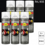 Lot de 6 Peintures de finition industrielle aérosol Hard Hat RAL 9005 Noir foncé brillant 500ml RUST-OLEUM