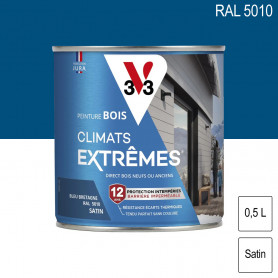 Peinture bois extérieur Climats Extrêmes RAL 5010 Bleu bretagne satin 0,5L V33 Peinture bois extérieur Climats Extrêmes RAL 5010 Bleu bretagne satin 0,5L V33