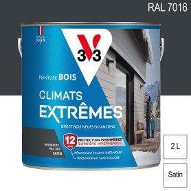 Peinture bois extérieur Climats Extrêmes RAL 7016 Gris anthracite satin 2L V33 Peinture bois extérieur Climats Extrêmes RAL 7016 Gris anthracite satin 2L V33