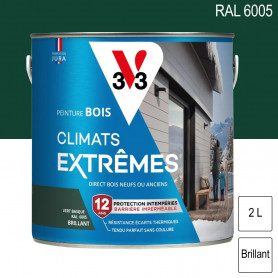 Peinture bois extérieur Climats Extrêmes RAL 6005 Vert basque brillant 2L V33 Peinture bois extérieur Climats Extrêmes RAL 6005 Vert basque brillant 2L V33