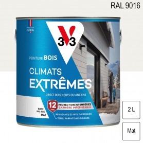 Peinture bois extérieur Climats Extrêmes RAL 9016 Blanc mat 2L V33 Peinture bois extérieur Climats Extrêmes RAL 9016 Blanc mat 2L V33