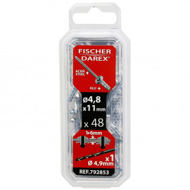 Rivets alu/acier Multigrip tête plate Ø4,8x11mm 48pcs FISCHER DAREX Rivets alu/acier Multigrip tête plate Ø4,8x11mm 48pcs FISCHER DAREX