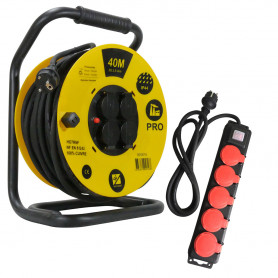 Pack Enrouleur de câble PRO 40m HO7RNF 3G2,5 IP44 WILMART + Bloc 5 prises 2P+T étanche Pack Enrouleur de câble PRO 40m HO7RNF 3G2,5 IP44 WILMART + Bloc 5 prises 2P+T étanche
