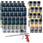 Pack 24 Mousses expansives PU pistolable P305 Foam'n'Fill 750ml BOSTIK + 12 Nettoyants mousse PU CL12 500ml + Pistolet manuel