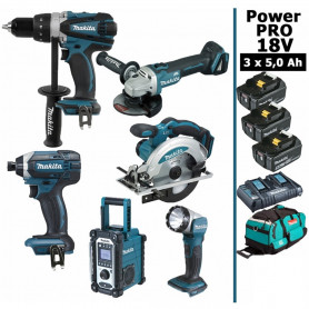 Pack Power PRO Makita 6 outils 18V: Perceuse DDF458 + Visseuse à choc DTD152 + Meuleuse DGA504 + Scie circulaire DSS610 + Radio Pack Power PRO Makita 6 outils 18V: Perceuse DDF458 + Visseuse à choc DTD152 + Meuleuse DGA504 + Scie circulaire DSS610 + Radio
