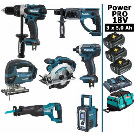 Pack Power PRO 7 outils 18V: DDF458 + DHR202 + DTD152 + DJV180 + DSS610 + DJR186 + DMR108 + 3 batt 5Ah + sac Pack Power PRO 7 outils 18V: DDF458 + DHR202 + DTD152 + DJV180 + DSS610 + DJR186 + DMR108 + 3 batt 5Ah + sac