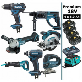 Pack Makita 7 machines 18V 5Ah: Perceuse DDF482 + DTD152 + DGA504 + DHR202 + DJR186 + DJV180 + DSS610 + 4 batteries + sac Pack Makita 7 machines 18V 5Ah: Perceuse DDF482 + DTD152 + DGA504 + DHR202 + DJR186 + DJV180 + DSS610 + 4 batteries + sac