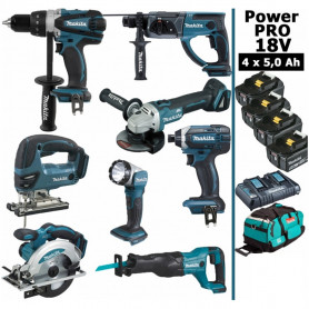 Pack Power PRO 8 outils 18V: Perceuse DDF458 + Perfo DHR202 + Meuleuse DGA504 + Visseuse à choc DTD152 + Scie sauteuse DJV180 + Pack Power PRO 8 outils 18V: Perceuse DDF458 + Perfo DHR202 + Meuleuse DGA504 + Visseuse à choc DTD152 + Scie sauteuse DJV180 +