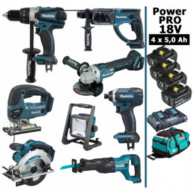 Pack MAKITA Power PRO 8 outils 18V : DDF458 + DHR202 + DGA504 + DTD152 + DJV180 + DSS610 + DJR186 + DEADML805 + 4 batt 5Ah + sac Pack MAKITA Power PRO 8 outils 18V : DDF458 + DHR202 + DGA504 + DTD152 + DJV180 + DSS610 + DJR186 + DEADML805 + 4 batt 5Ah + sac