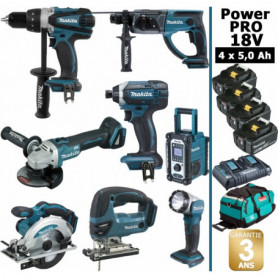 Pack Makita Power PRO 8 outils 18V: DDF458 DHR202 DGA504 DTD152 DJV180 DSS610 DMR107 Lampe DEADML805 4 batt 5Ah 5 Coffrets Pack Makita Power PRO 8 outils 18V: DDF458 DHR202 DGA504 DTD152 DJV180 DSS610 DMR107 Lampe DEADML805 4 batt 5Ah 5 Coffrets