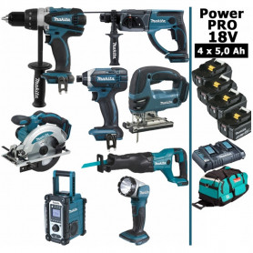 Pack Power PRO 8 outils 18V: DDF458 + DHR202 + DTD152 + DJV180 + DSS610 + DJR186 + DMR108 + DEADML802 + 4 batt 5Ah + sac Pack Power PRO 8 outils 18V: DDF458 + DHR202 + DTD152 + DJV180 + DSS610 + DJR186 + DMR108 + DEADML802 + 4 batt 5Ah + sac
