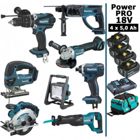 Pack MAKITA Power PRO 8 outils 18V : DHP458 + DHR202 + DGA504 + DTD152 + DJV180 + DSS610 + DJR186 + DEADML805 + 4 batt 5Ah + sac Pack MAKITA Power PRO 8 outils 18V : DHP458 + DHR202 + DGA504 + DTD152 + DJV180 + DSS610 + DJR186 + DEADML805 + 4 batt 5Ah + sac